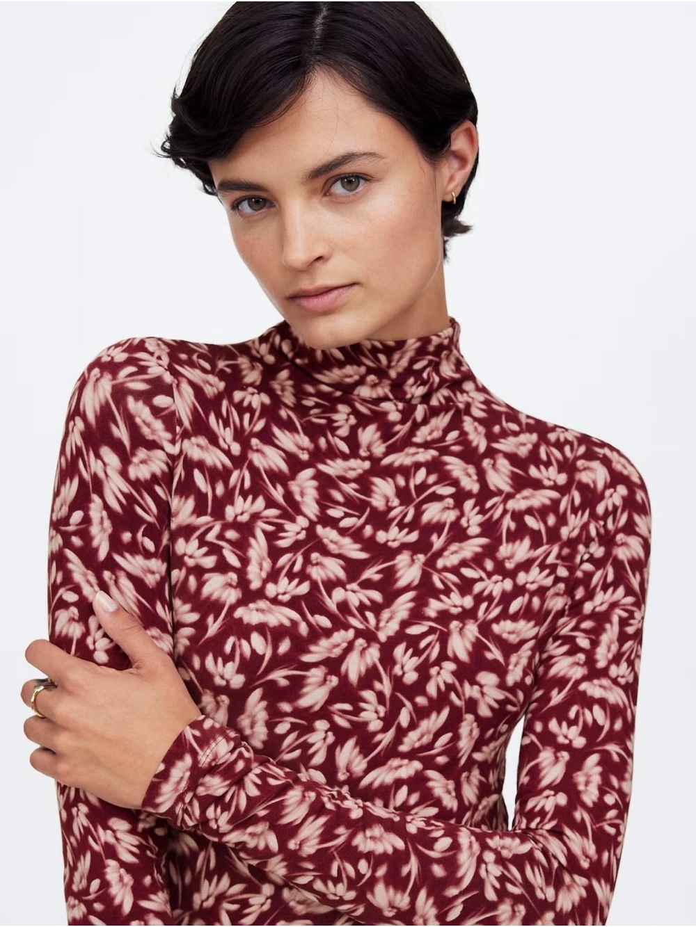 Madewell Long-Sleeve Mockneck Tee in Floral Bordeaux NWT